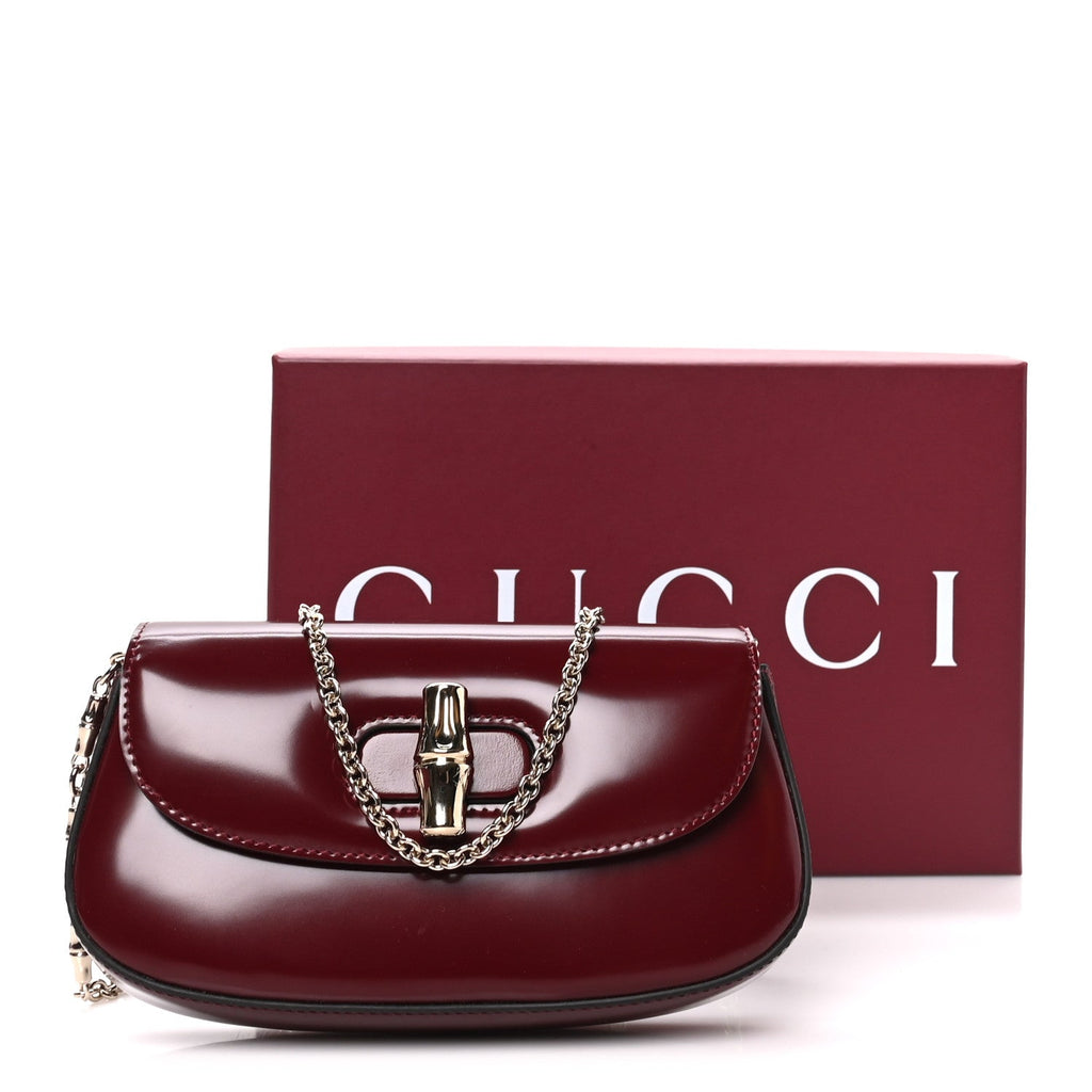 Shiny Calfskin Small Bamboo Night Bag Rosso Ancora