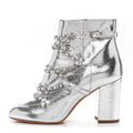 Metallic Crackled Calfskin Chain CC Short Boots 38.5 Silver