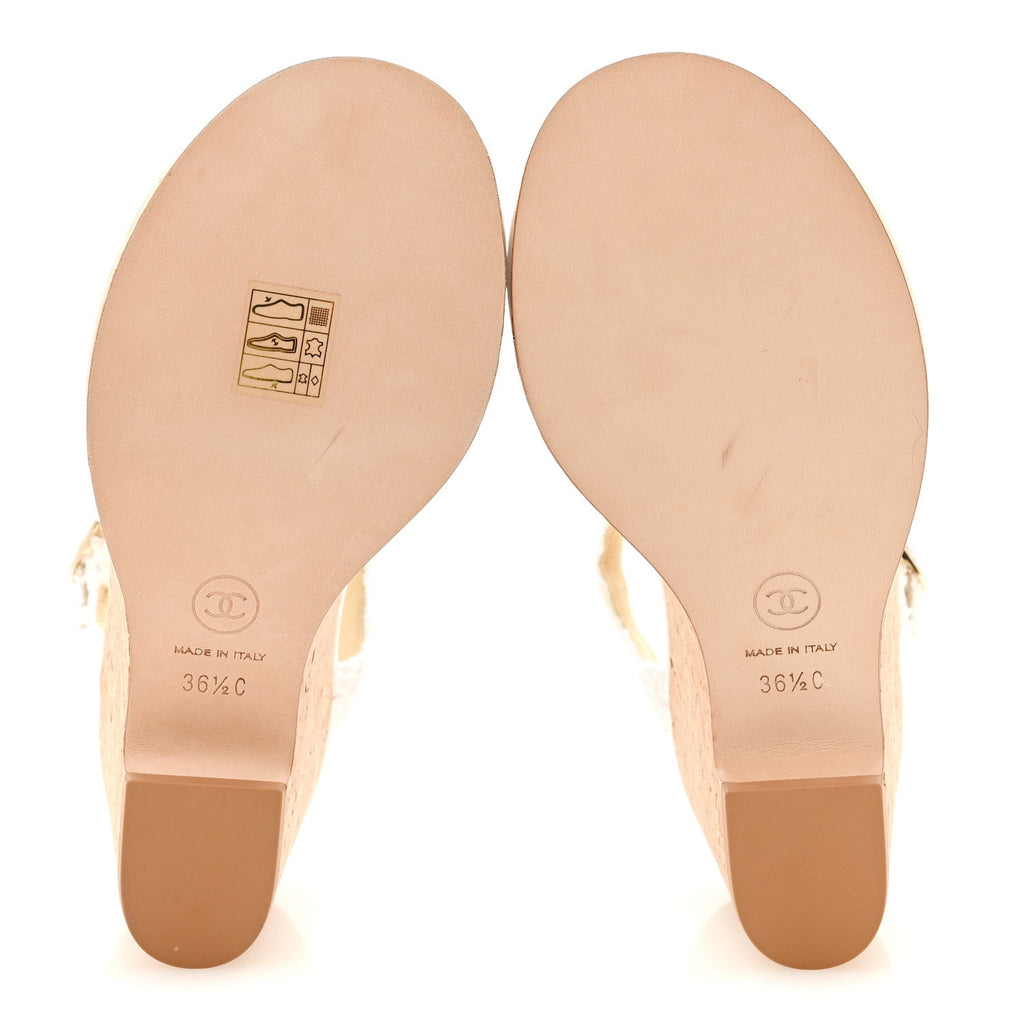 Tweed Cork CC Wedge Sandals 36.5 White