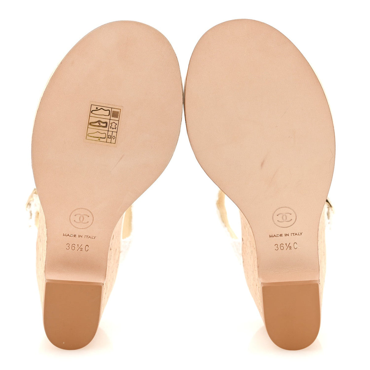 Tweed Cork CC Wedge Sandals 36.5 White