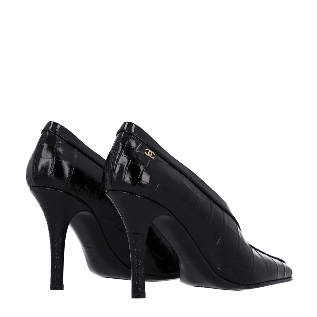 Crocodile Embossed Patent Calfskin Pumps 37.5 Black