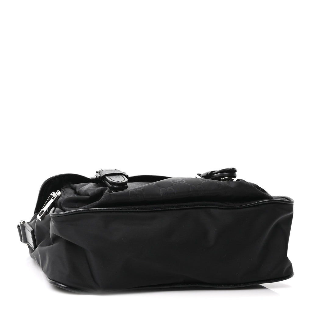 Nylon Monogram Double Buckle Flap Messenger Bag Black