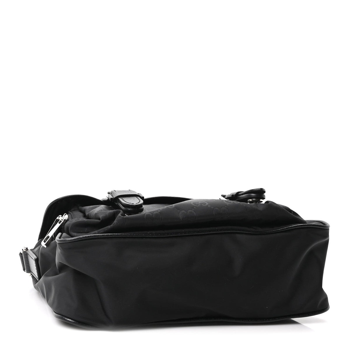 Nylon Monogram Double Buckle Flap Messenger Bag Black