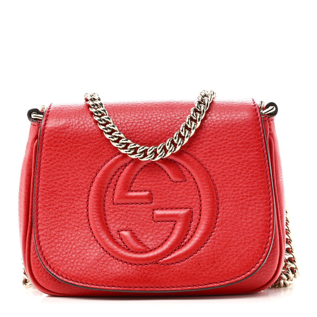 Pebbled Calfskin Small Soho Flap Crossbody Red