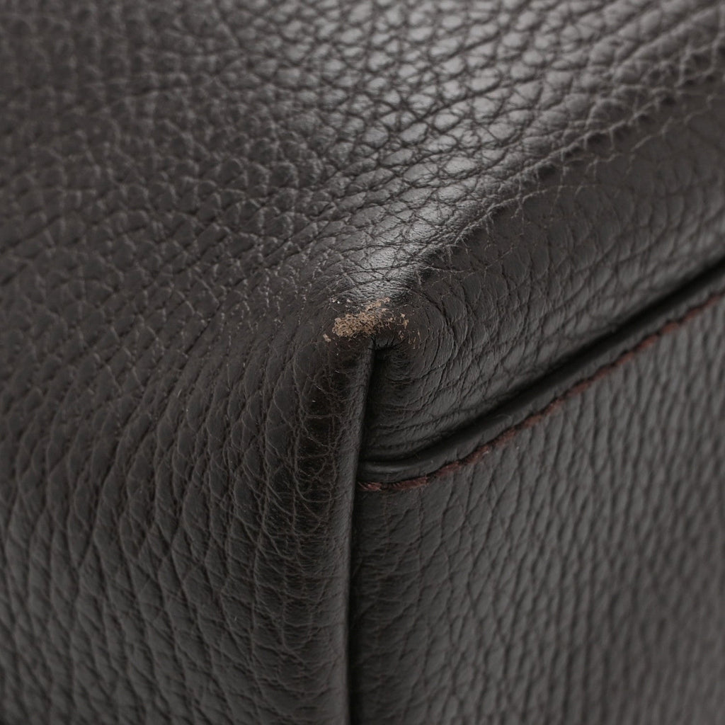 Calfskin Medium Braided Handle Gifford Tote Dark Brown