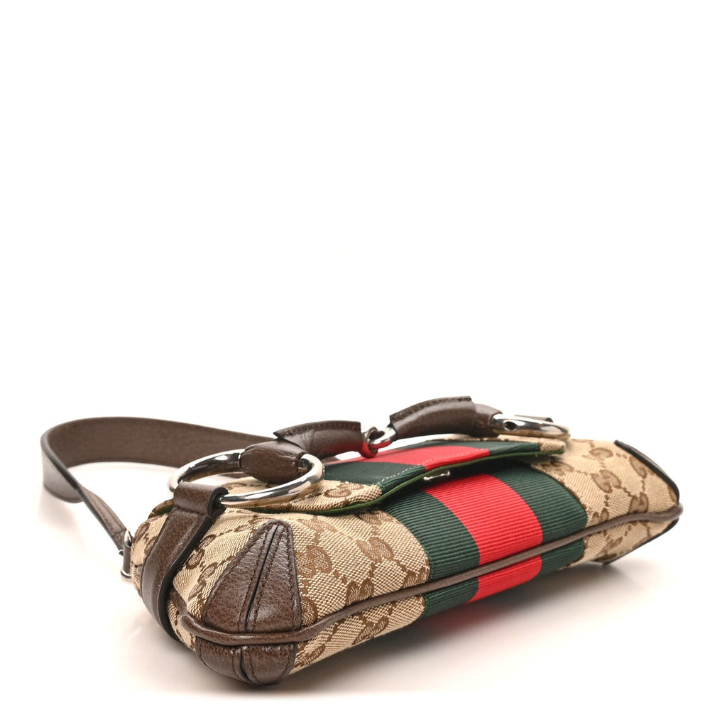 Monogram Textured Dollar Calfskin Heavy Grosgrain Web Small Maxi Horsebit Chain Shoulder Bag Beige Ebony New Acero