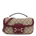 GG Supreme Monogram Horsebit 1955 Small Soft Top Handle Shoulder Bag Beige Dark Red