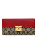 GG Supreme Monogram Moon Calfskin Padlock Continental Chain Wallet Beige Ebony Hibiscus Red New Rosette