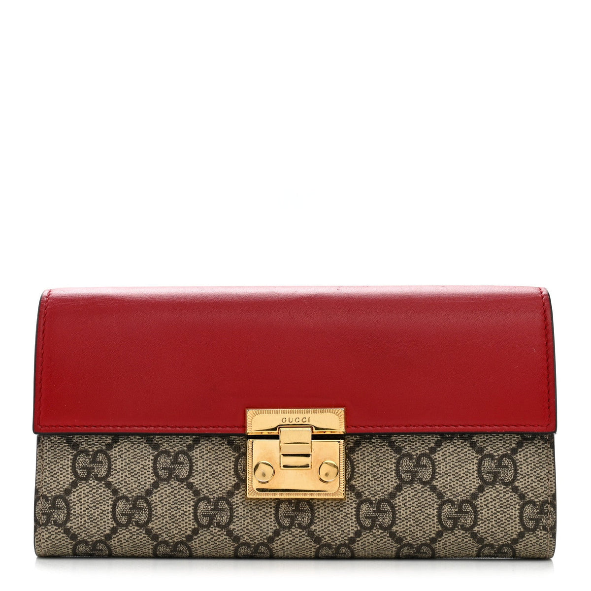 GG Supreme Monogram Moon Calfskin Padlock Continental Chain Wallet Beige Ebony Hibiscus Red New Rosette