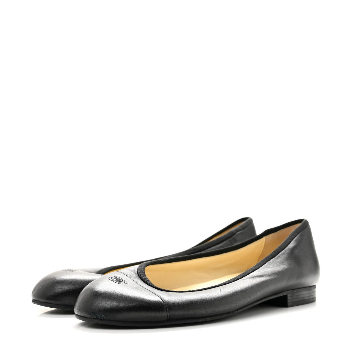 Lambskin Cap Toe CC Uniform Ballerina Flats 39 Black