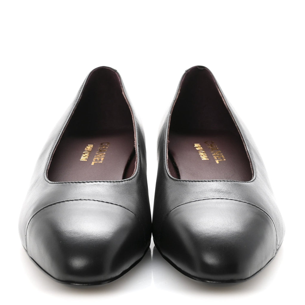 Lambskin Cap Toe Ballerina Flats 38.5 Black
