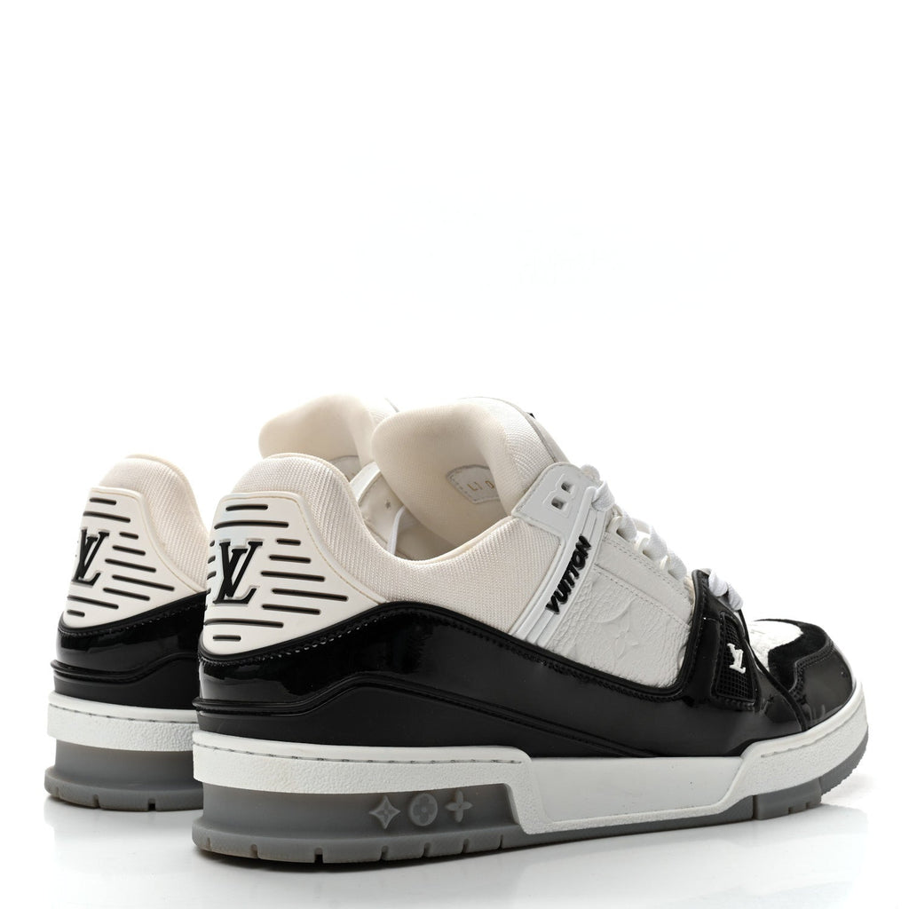 Calfskin Patent Mens LV Trainer Sneakers 9 White Black