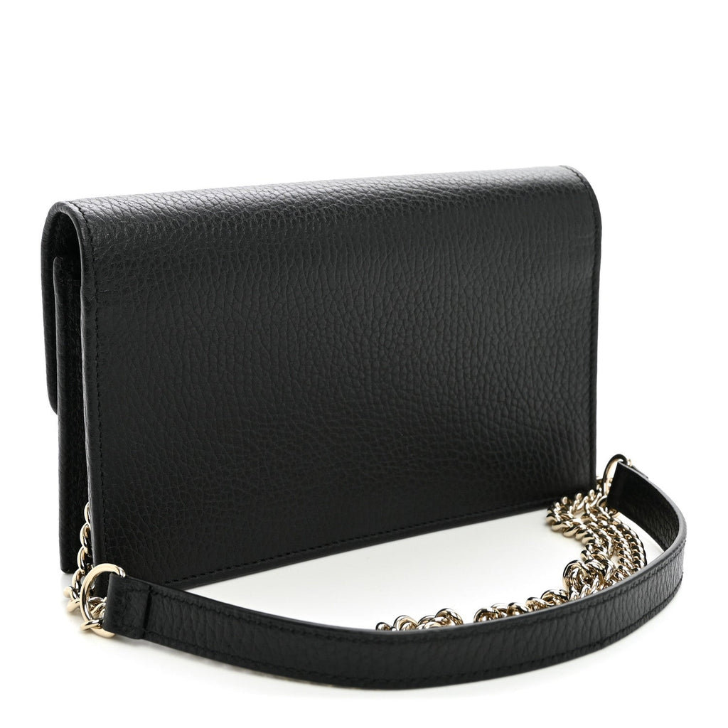 Dollar Calfskin Interlocking G Chain Wallet Black