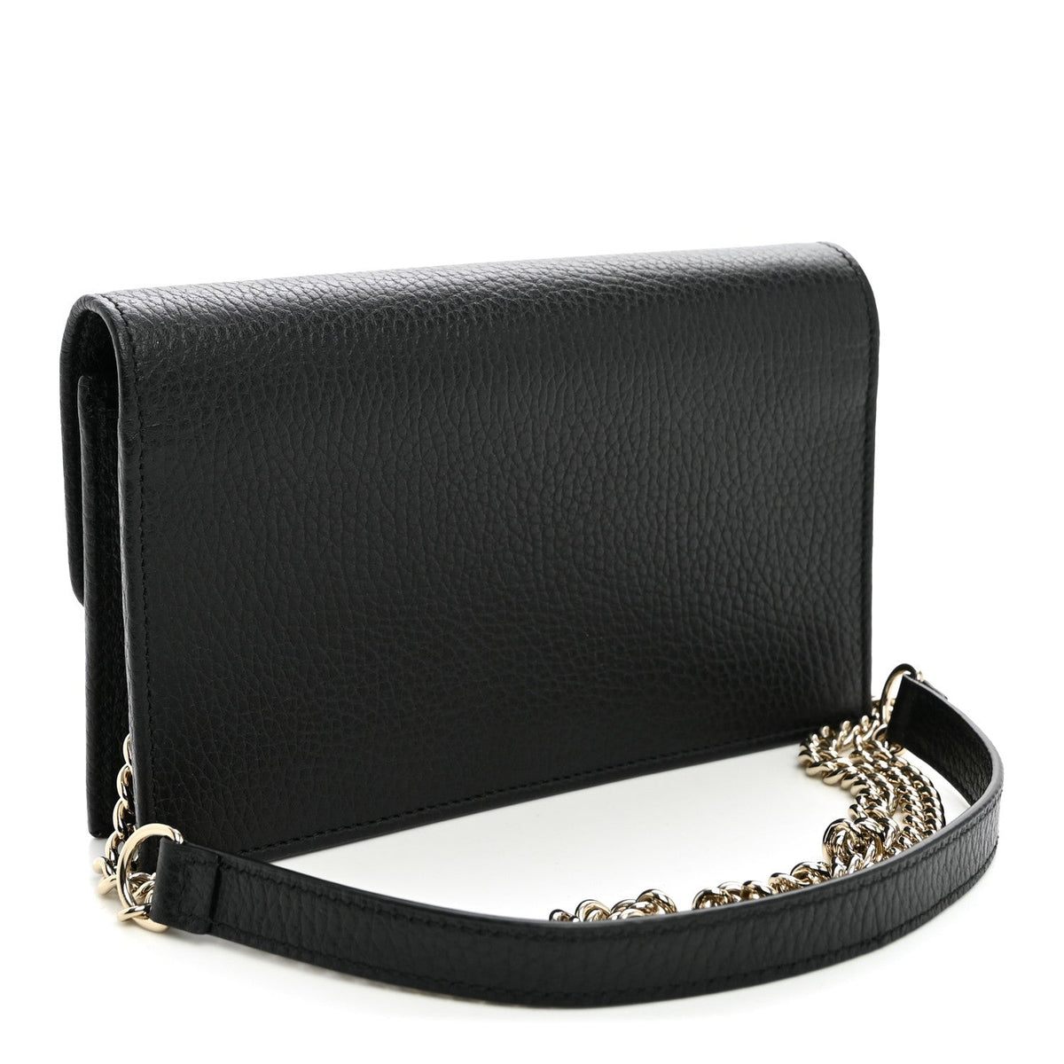 Dollar Calfskin Interlocking G Chain Wallet Black