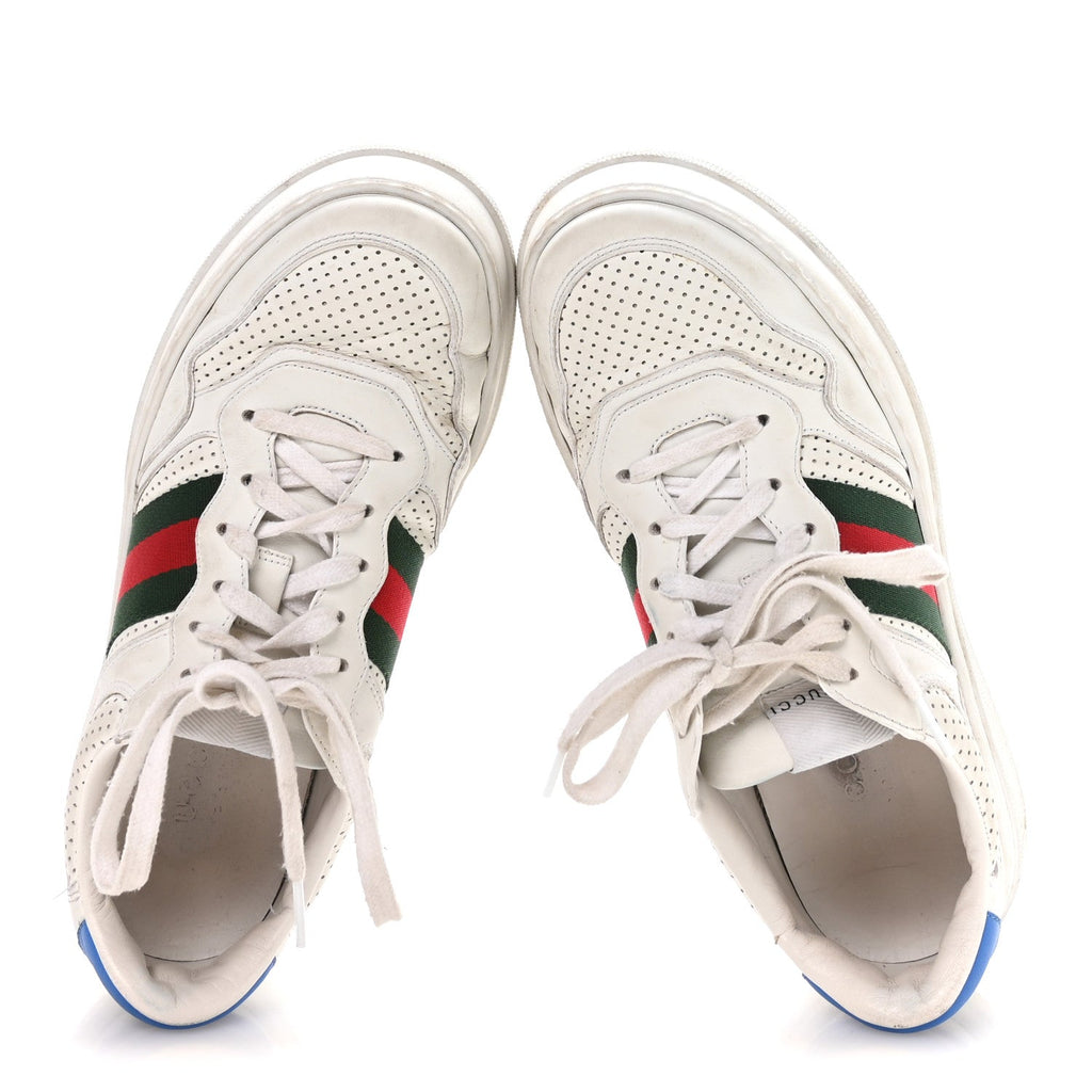 Calfskin Web Mens Ace Sneakers 7 White Blue