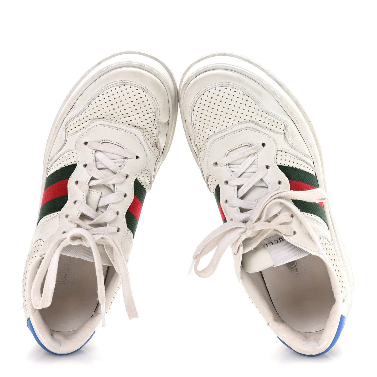 Calfskin Web Mens Ace Sneakers 7 White Blue
