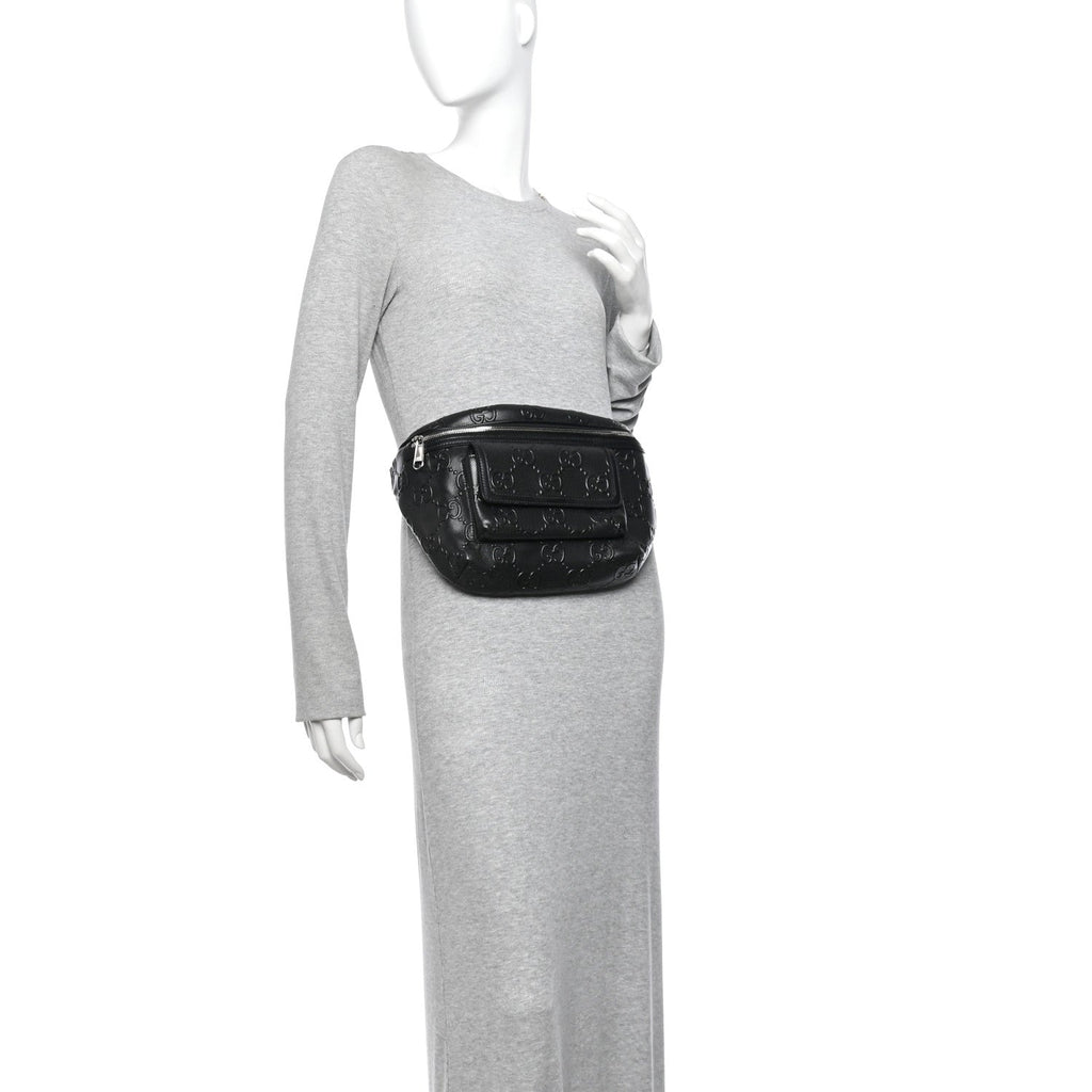 Calfskin GG Tennis Embossed Pocket Belt Bag Black