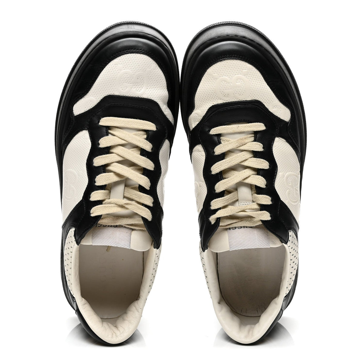 Calfskin GG Tennis Embossed Perforated Mens Interlocking G 55mm Sneakers 8.5 Black White