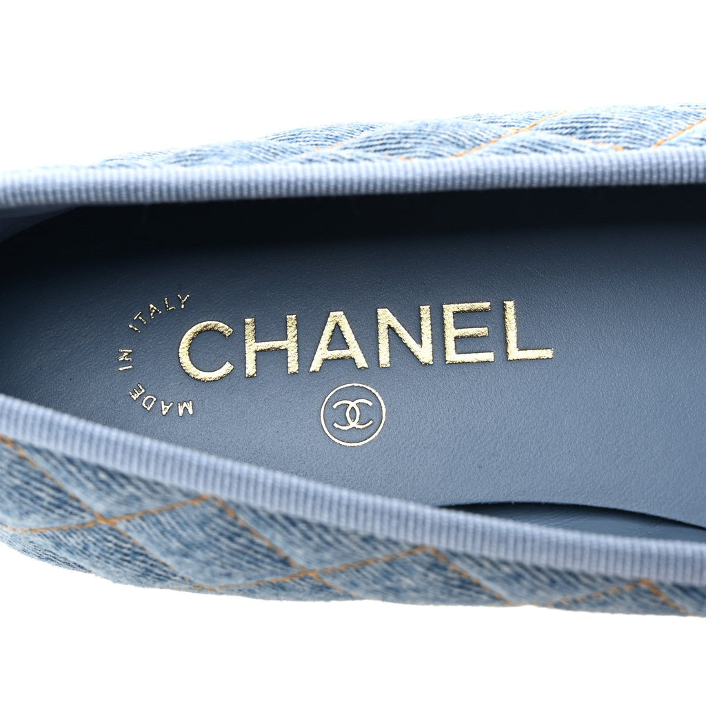Denim Quilted CC Cap Toe Ballerina Flats 37.5 Light Blue