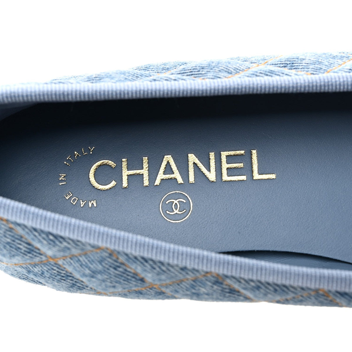 Denim Quilted CC Cap Toe Ballerina Flats 37.5 Light Blue