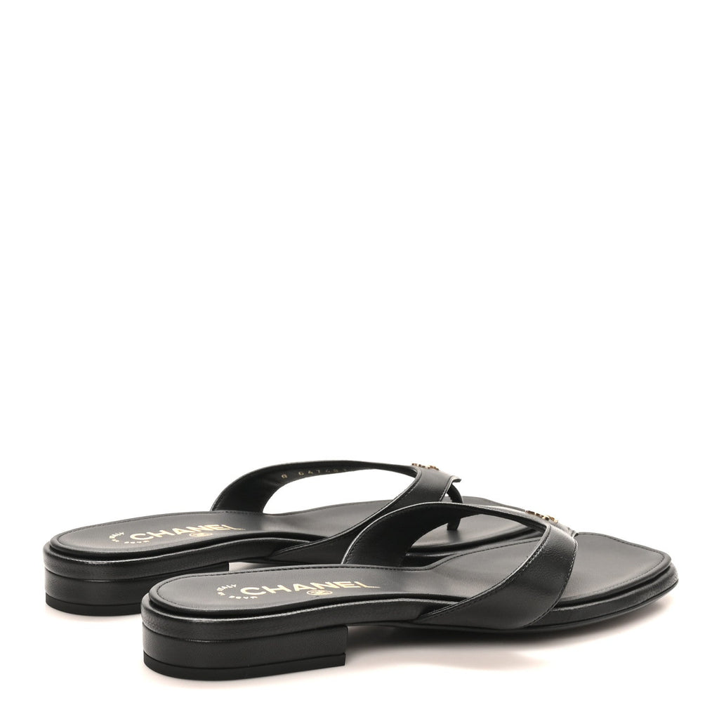 Lambskin CC Thong Sandals 37 Black