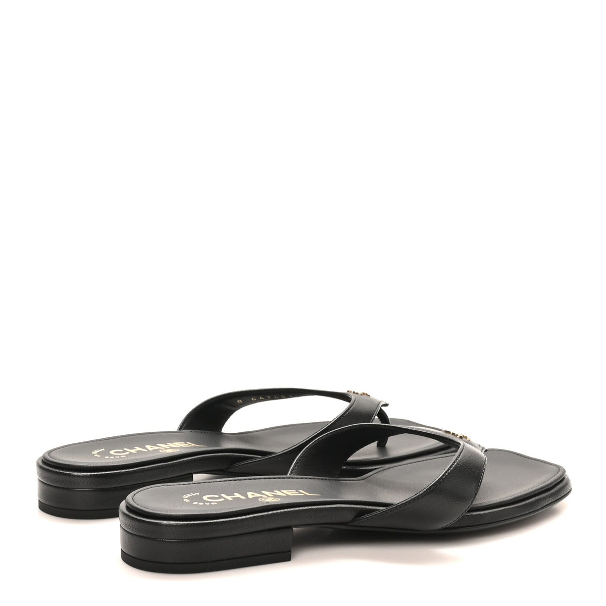 Lambskin CC Thong Sandals 37 Black