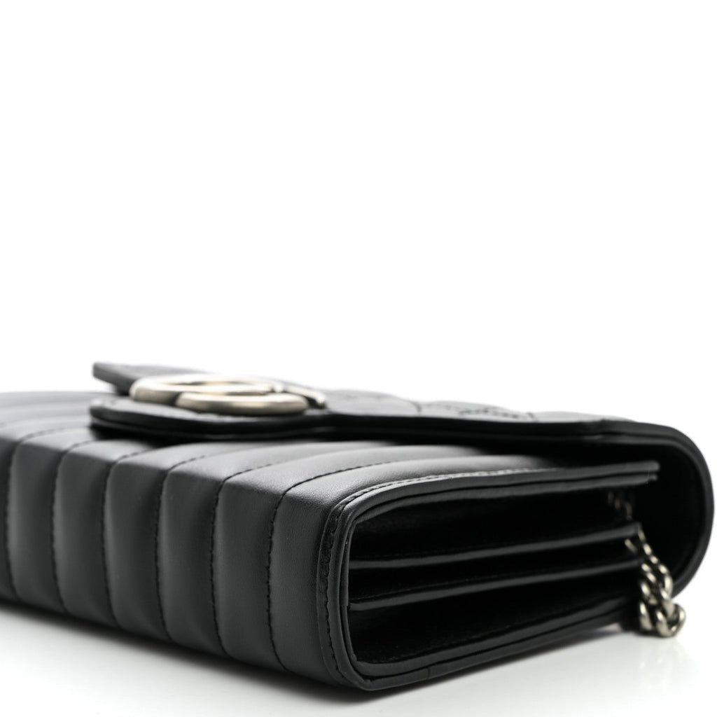 Calfskin Matelasse Aria GG Marmont Chain Wallet Black