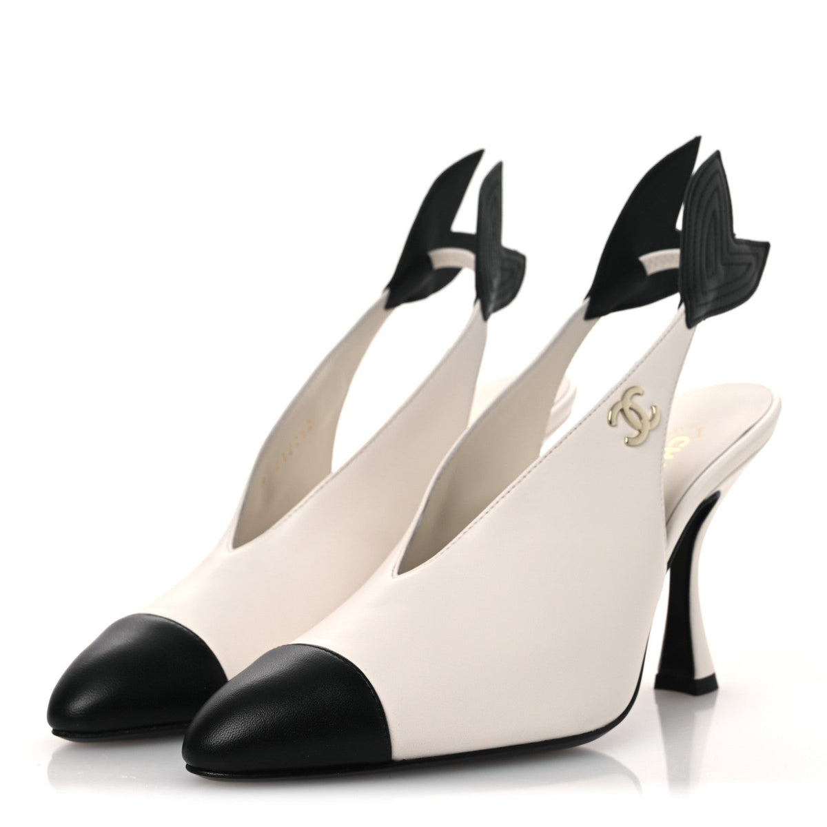Lambskin Slingback Pumps 36.5 White Black