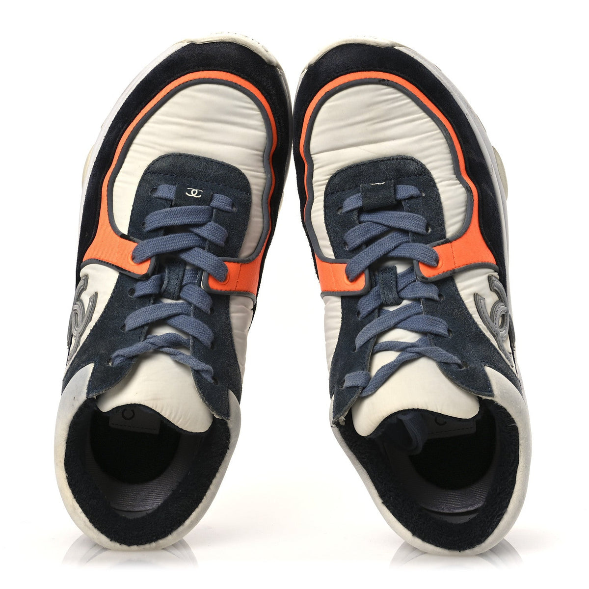 Nylon Calfskin Suede CC Womens Sneakers 35.5 Navy White Orange Black
