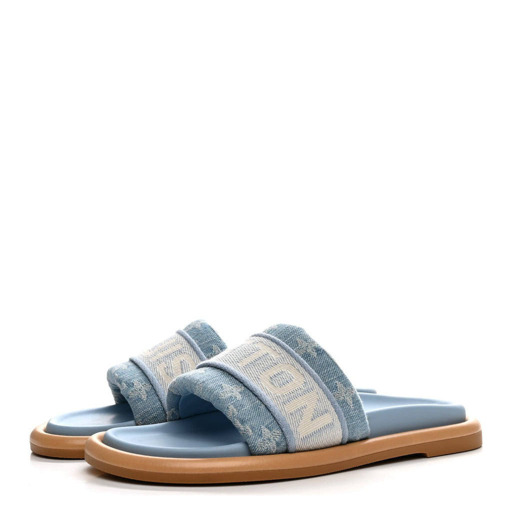 Monogram Denim LV Bliss Womens Comfort Mules 36.5 Turquoise