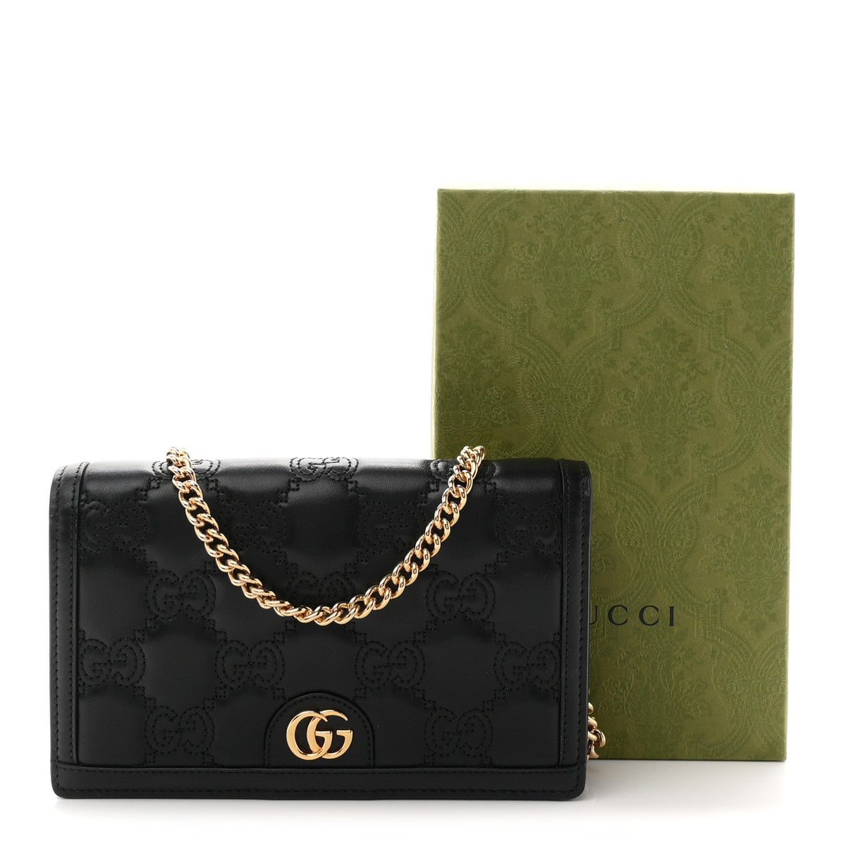 Calfskin GG Matelasse Chain Wallet Black