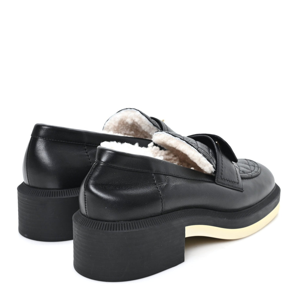 Lambskin Shearling Quilted CC Turnlock Loafers 39 Black