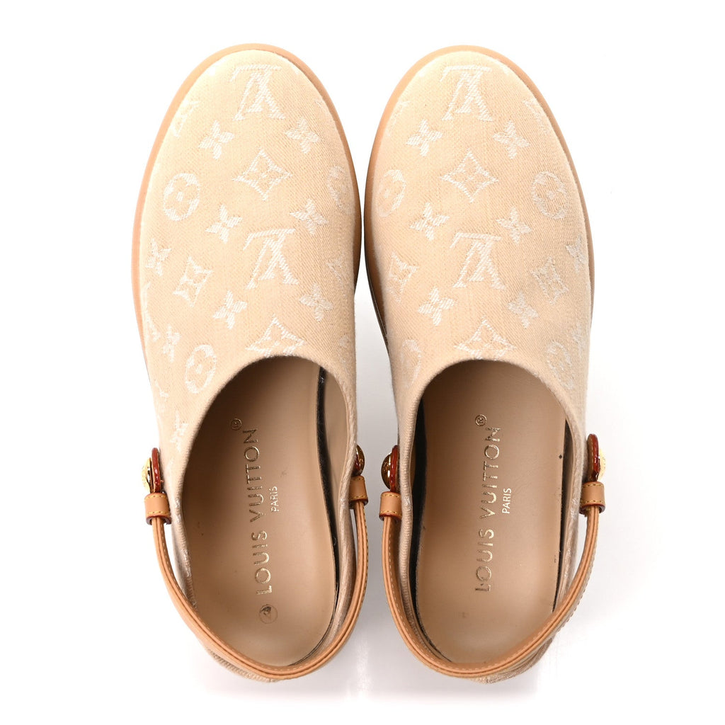 Monogram Denim Aspen Platform Clog Mules 41 Beige