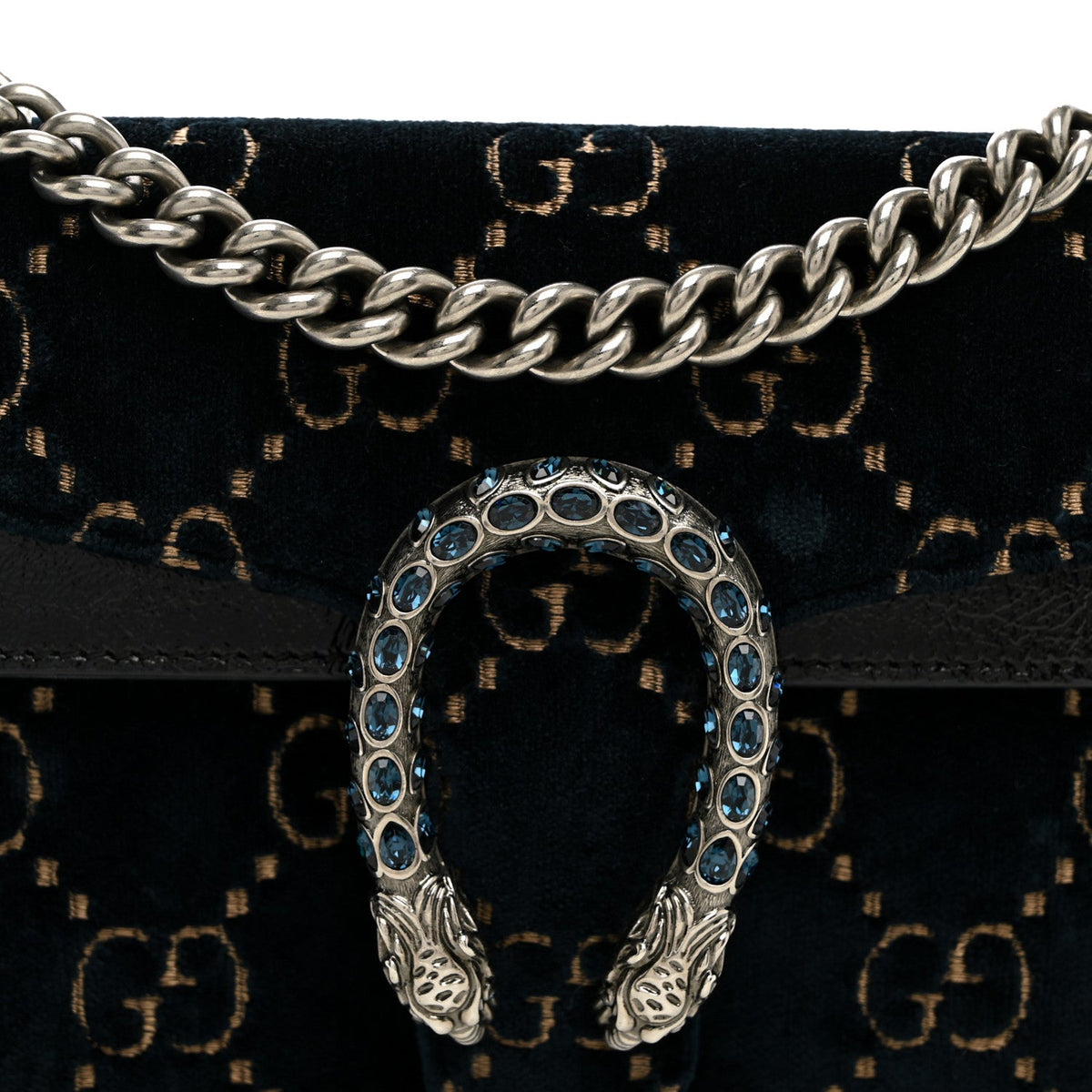 Velvet Skipper Crystal GG Monogram Small Dionysus Shoulder Bag Blue Beige Black