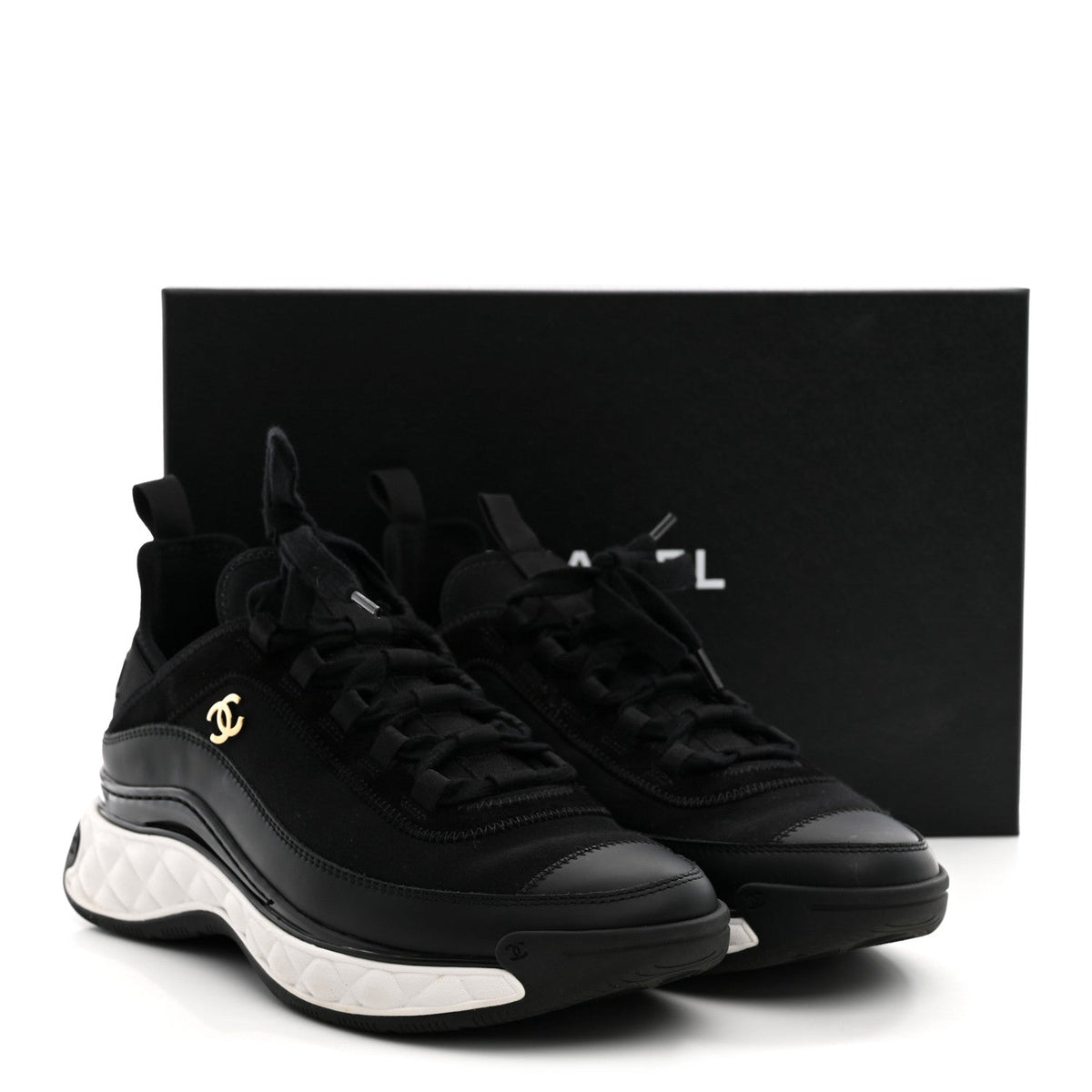 Velvet Calfskin Mixed Fibers CC Sneakers 40 Black