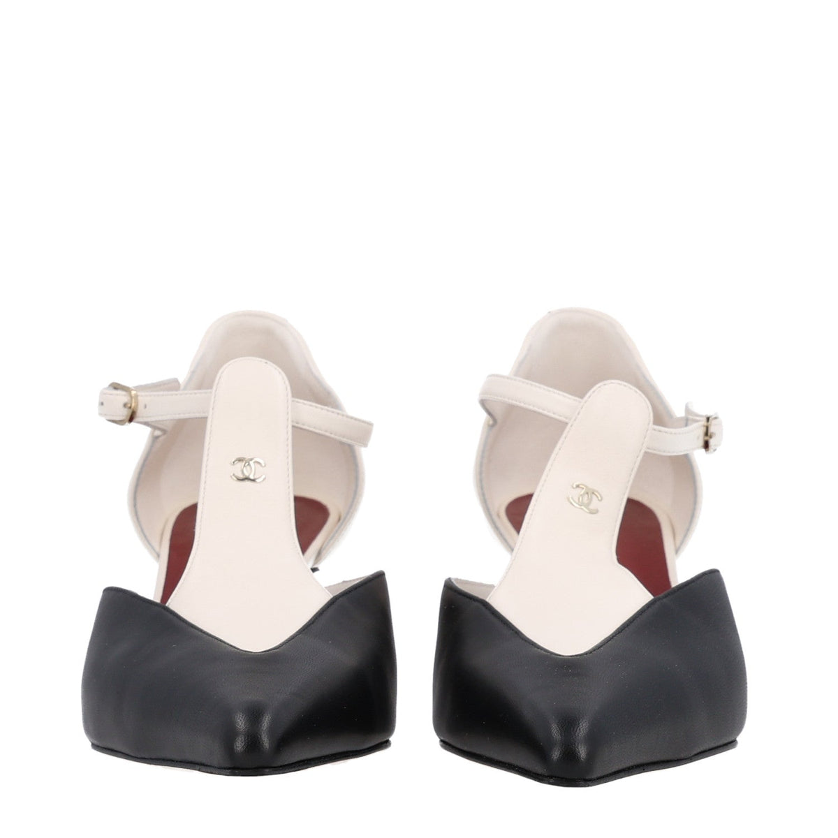 Lambskin CC Slingback Pumps 40 White Black