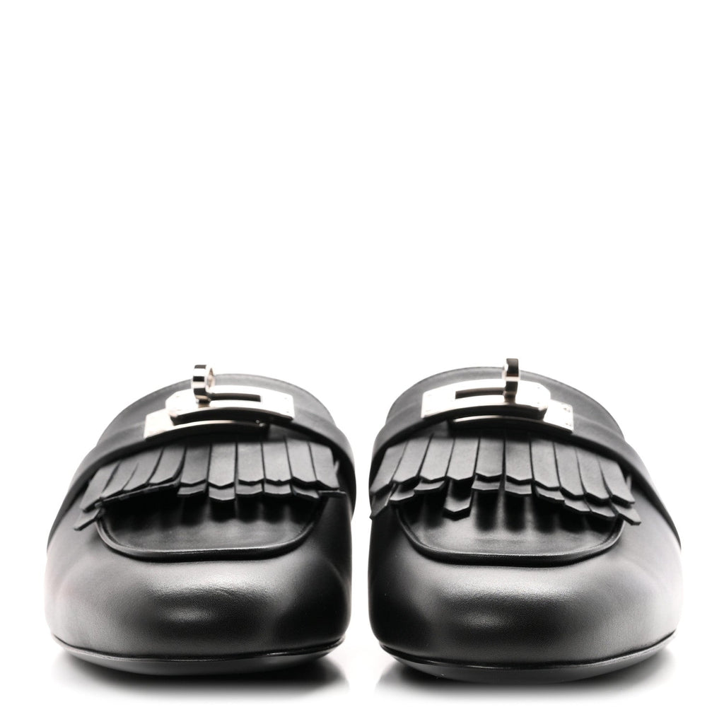 Fringed Calfskin Oz Mules 36.5 Black