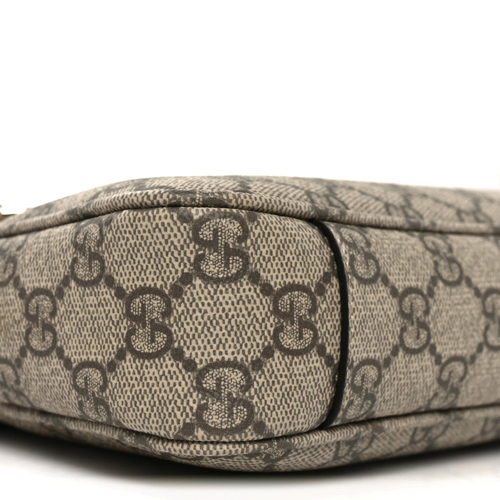 GG Supreme Monogram Textured Calfskin Small Emblem Shoulder Bag Beige Black