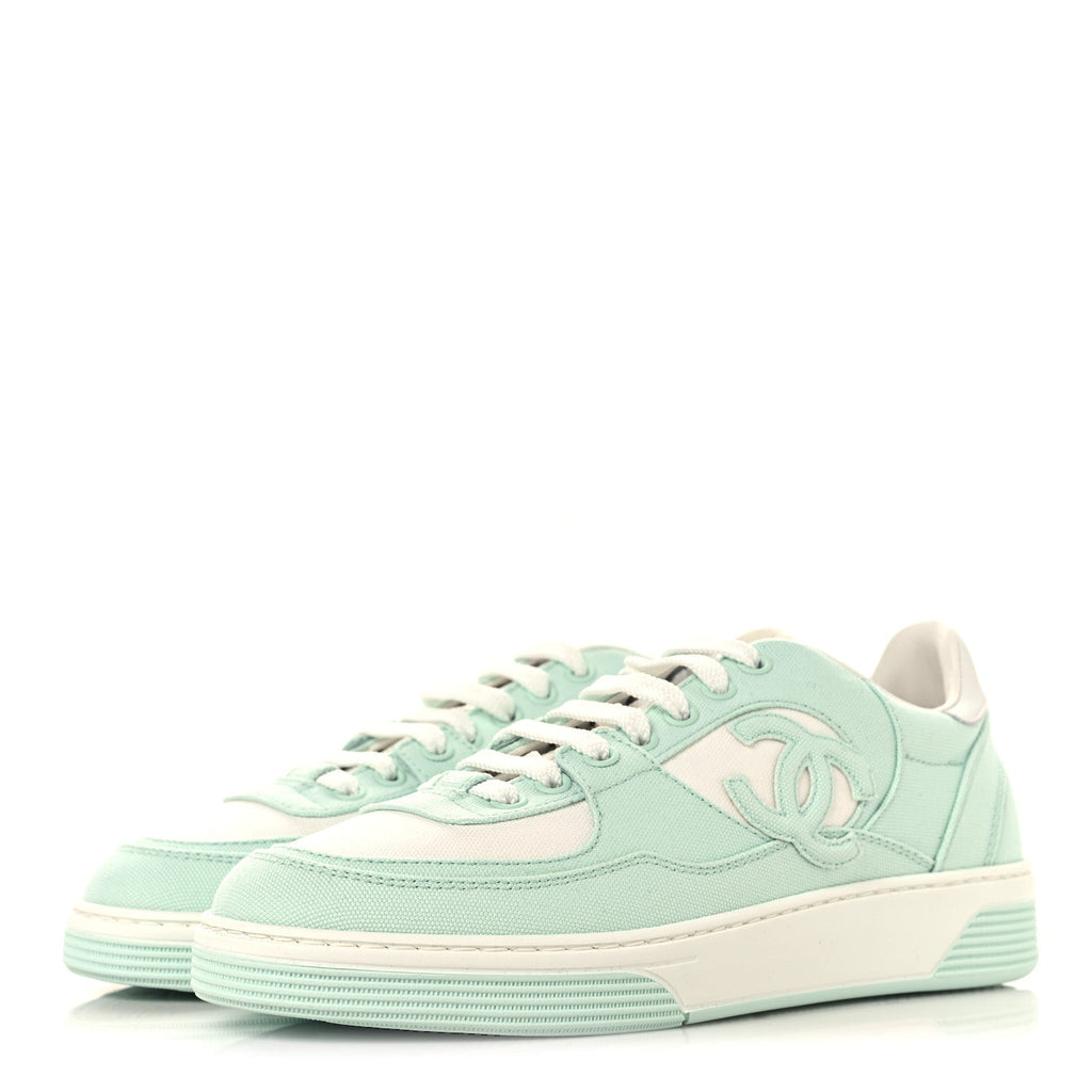 Cotton Sneakers 38.5 Light Turquoise White