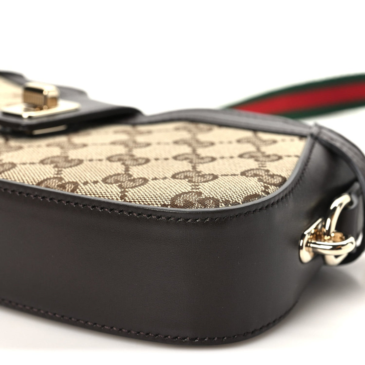 Calfskin Monogram Mini Moon Side Shoulder Bag Brown