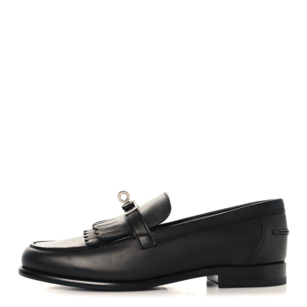 Fringed Calfskin Womens Destin Loafer 37 Black