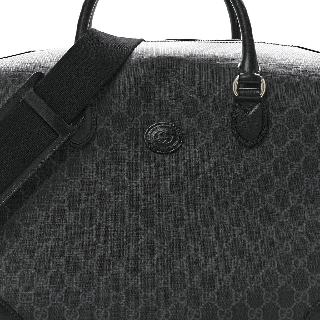 GG Supreme Monogram Azalea Calfskin Retro Interlocking G Large Duffle Bag Black Grey