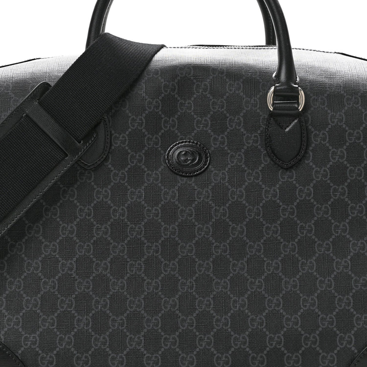 GG Supreme Monogram Azalea Calfskin Retro Interlocking G Large Duffle Bag Black Grey