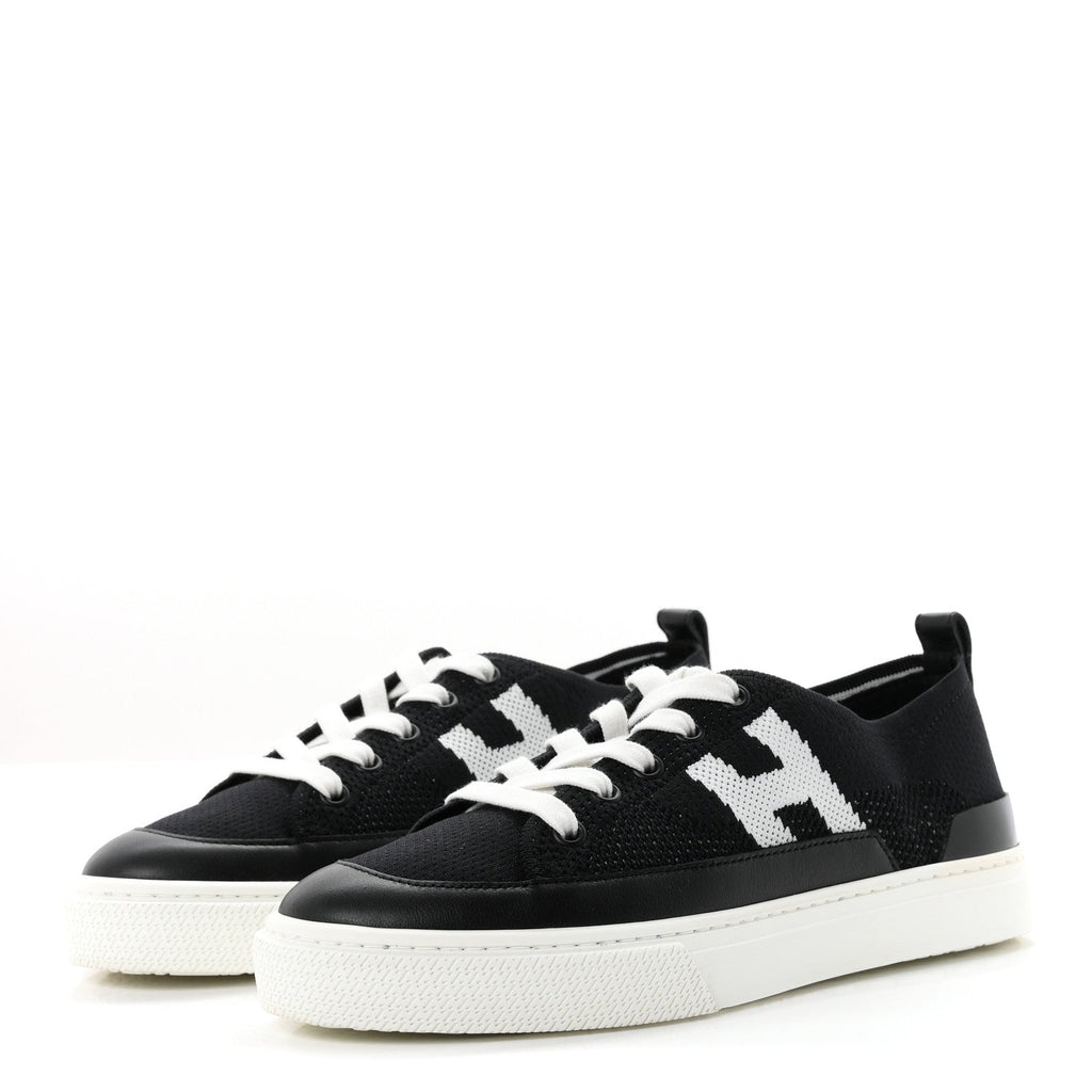Knit Fabric Calfskin Deep Sneakers 36.5 Black White