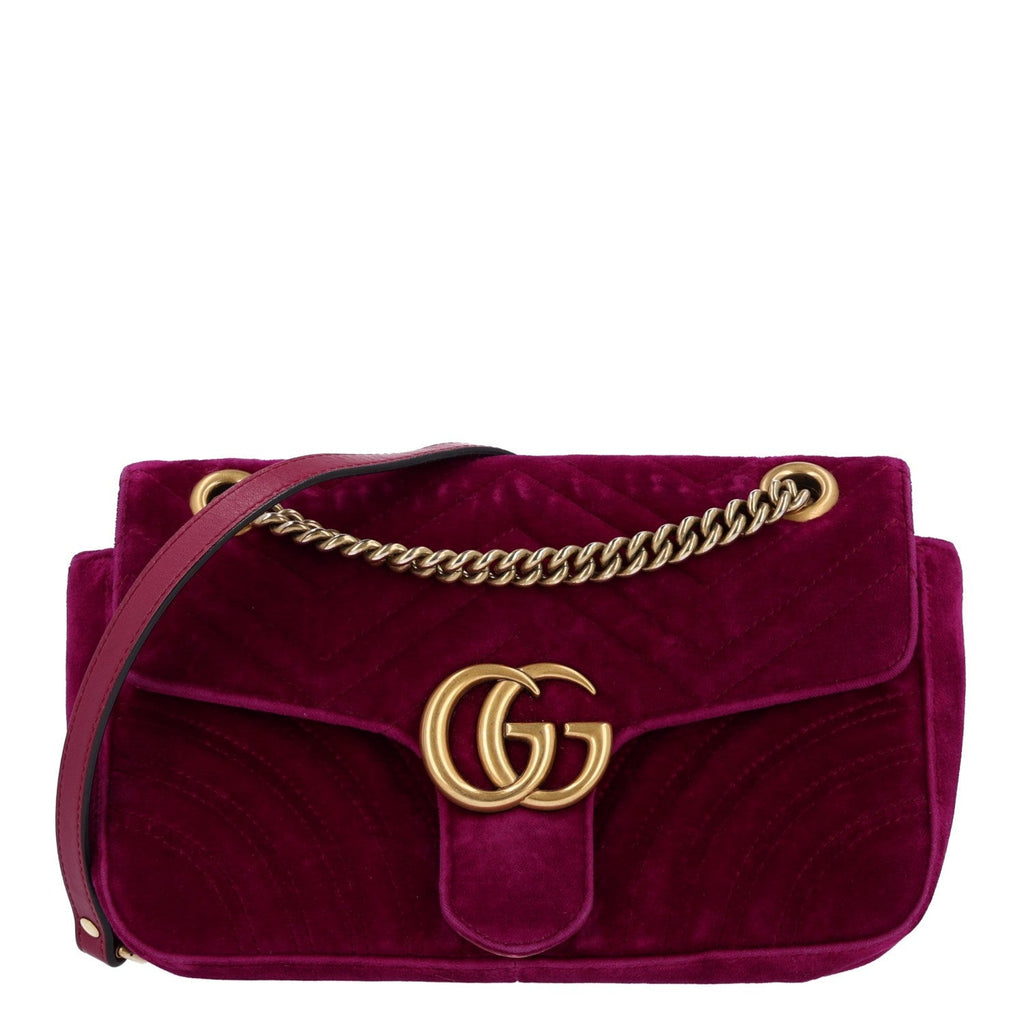 Velvet Matelasse Medium GG Marmont Shoulder Bag Fuchsia Violet Cyclamen