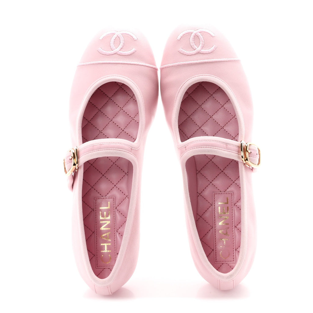 Lambskin Mary Jane Flats 37.5 Light Pink