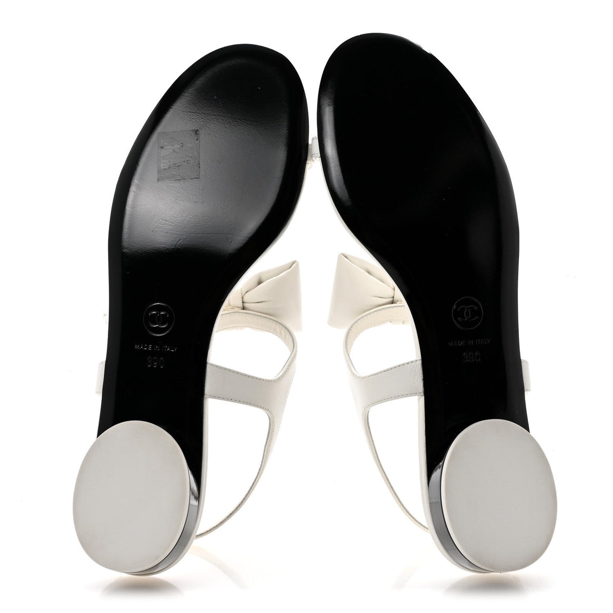 Lambskin CC Bow Sandals 39 White Black