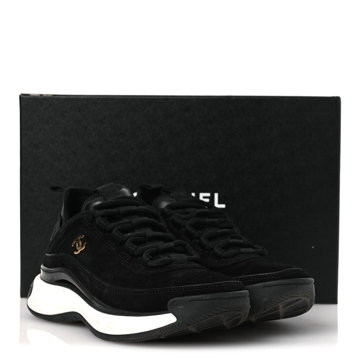 Suede Calfskin Nylon Grosgrain CC Sneakers 36 Black