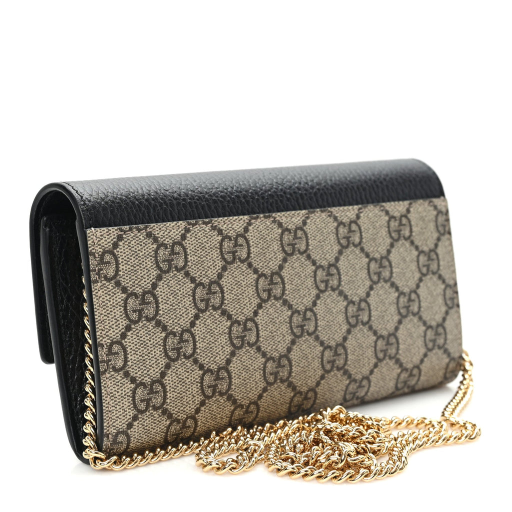 Dollar Calfskin GG Supreme Monogram Petite GG Marmont Wallet Chain Bag Black Beige Ebony