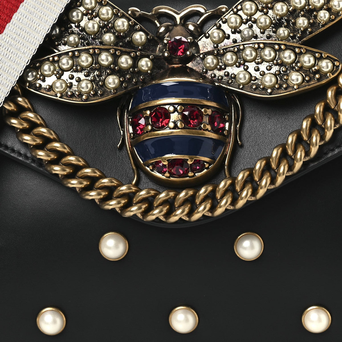 Nappa Pearl Studded Mini Queen Margaret Broadway Shoulder Bag Black